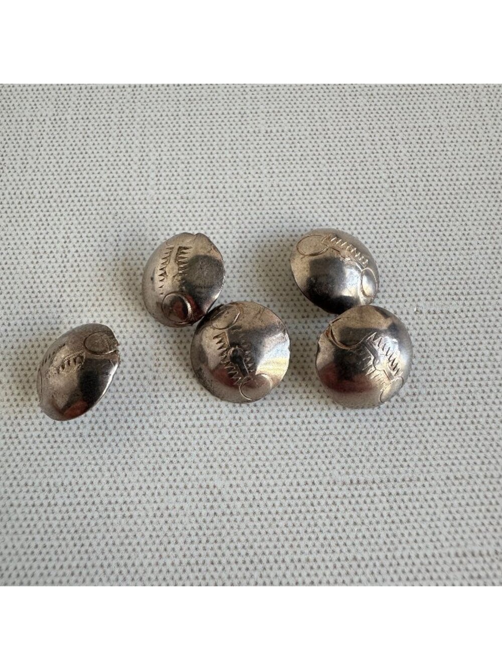 Antique Native American Coin Silver Button Lot Five Hand Stamped Domed